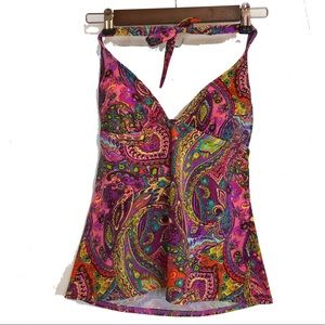Victoria’s Secret Swim Long Top Tankini Purple Small P Paisley Padded Bra Beach